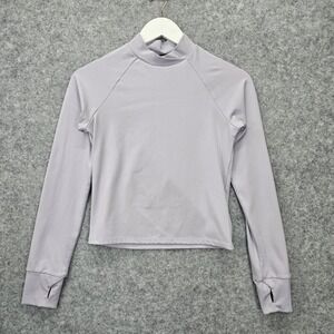 Athletic Crop Top Womens Small Lavender Long Sleeve Stretch Performance Gym 4F